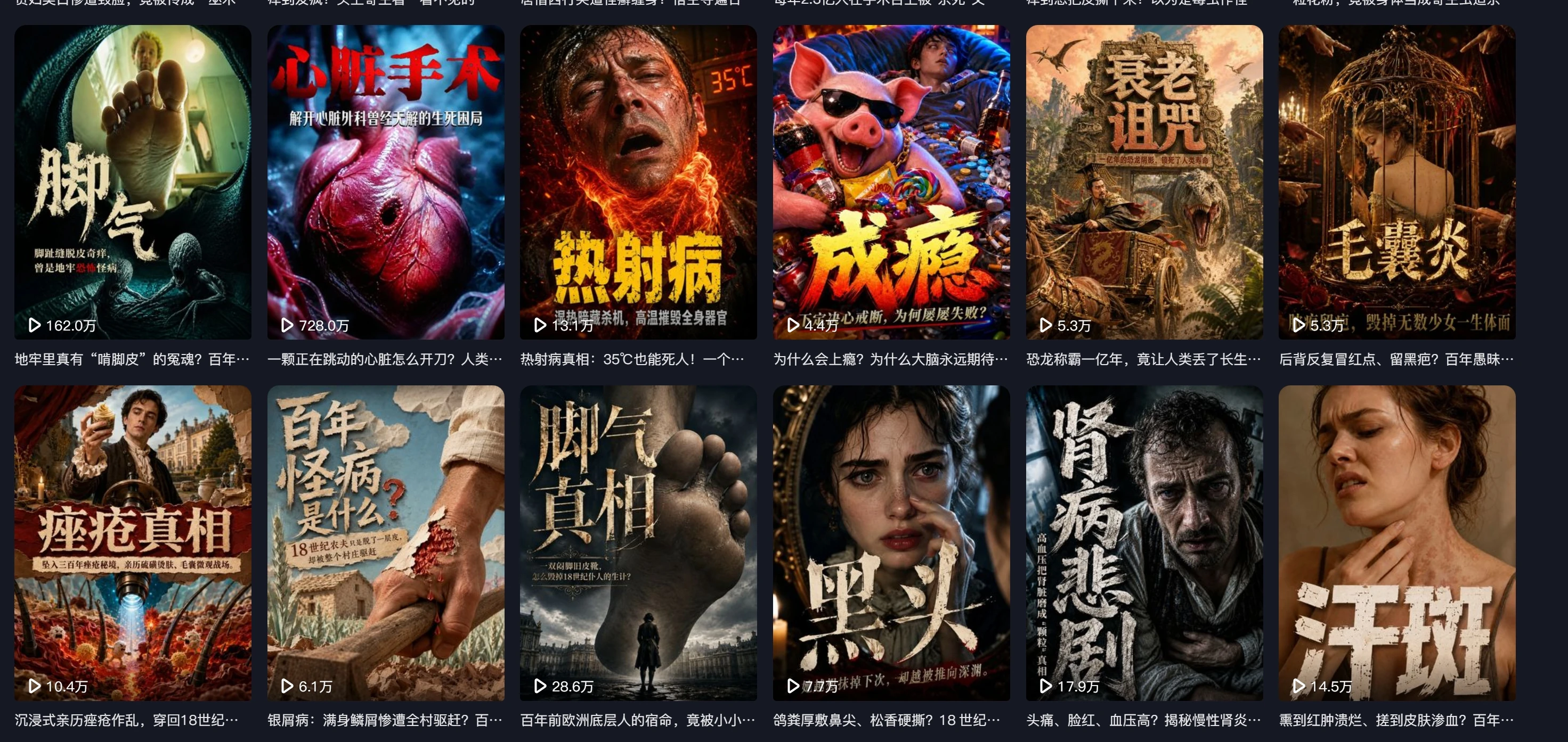 心脏手术等作品的播放数据